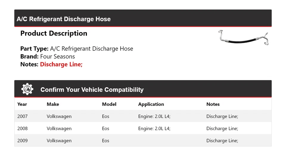 Manguera de descarga de refrigerante aire acondicionado Volkswagen Eos 2007-2009 4 estaciones 2008 Foto 2 de 4