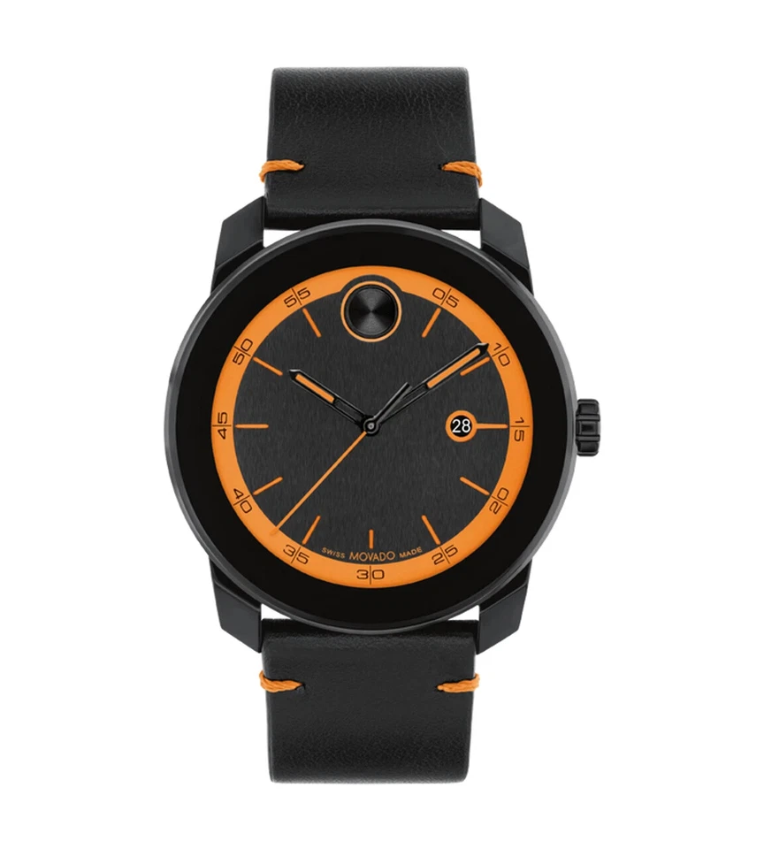 Швейцарские кварцевые часы Movado Bold TR90 черный кожаный ремешок дата 3601113 - Изображение 2 из 3