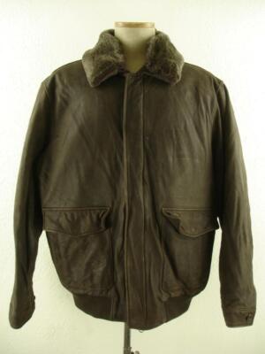 Men's XL Eddie Bauer Brown Leather Goose Down Lamb Fur Collar Flight Jacket A-2