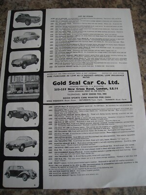 THE GOLD SEAL CAR COMPANY LTD AUTO LAGERLISTE LONDON 1963 WERBUNG A4 AKTE 42