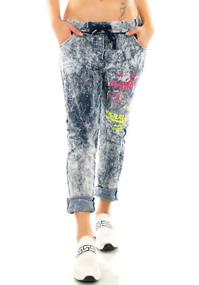 Women's Look Denim Jogger Pants Baggy Boyfriend Tie Dye 843 Neu
