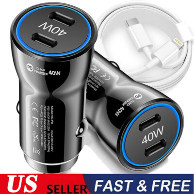 40W USB Type C Fast Charging Car Charger Adapter For iPhone 16 15 14 13 Pro Max