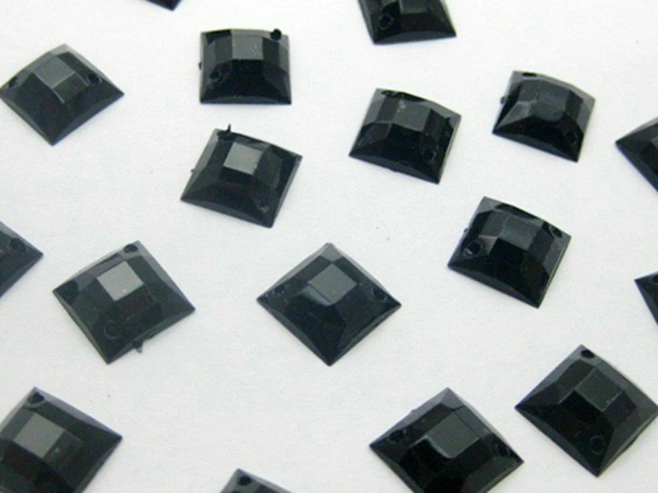 200 Black Flatback Acrylic Square Sewing Rhinestone Gems 10mm Sew On beads - Image 2 of 4