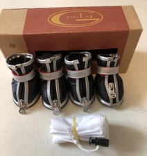 Gooby Hound Hikers Dog Boots with Zipper Non-Slip Black and Silver Size 4