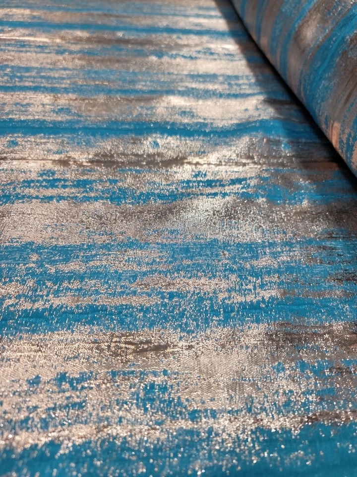 Vestido de tela por yarda brocado jacquard metálico dorado turquesa textura a rayas Foto 3 de 4