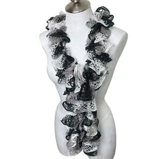 One Size Black, White, Gray, Crochet Scarf 72 Inches Long 2h