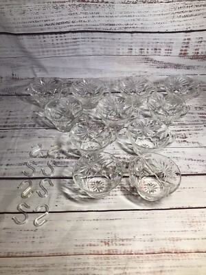 11 Vintage Anchor Hocking Punch Bowl Cups Early American Prescut Star David Hook