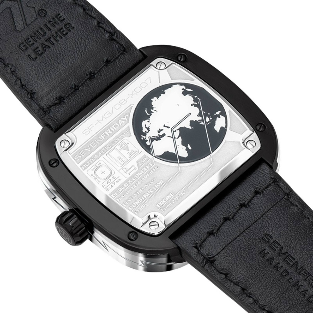 SevenFriday Men's Watch M-Series Automatic Silver Tone Case Black