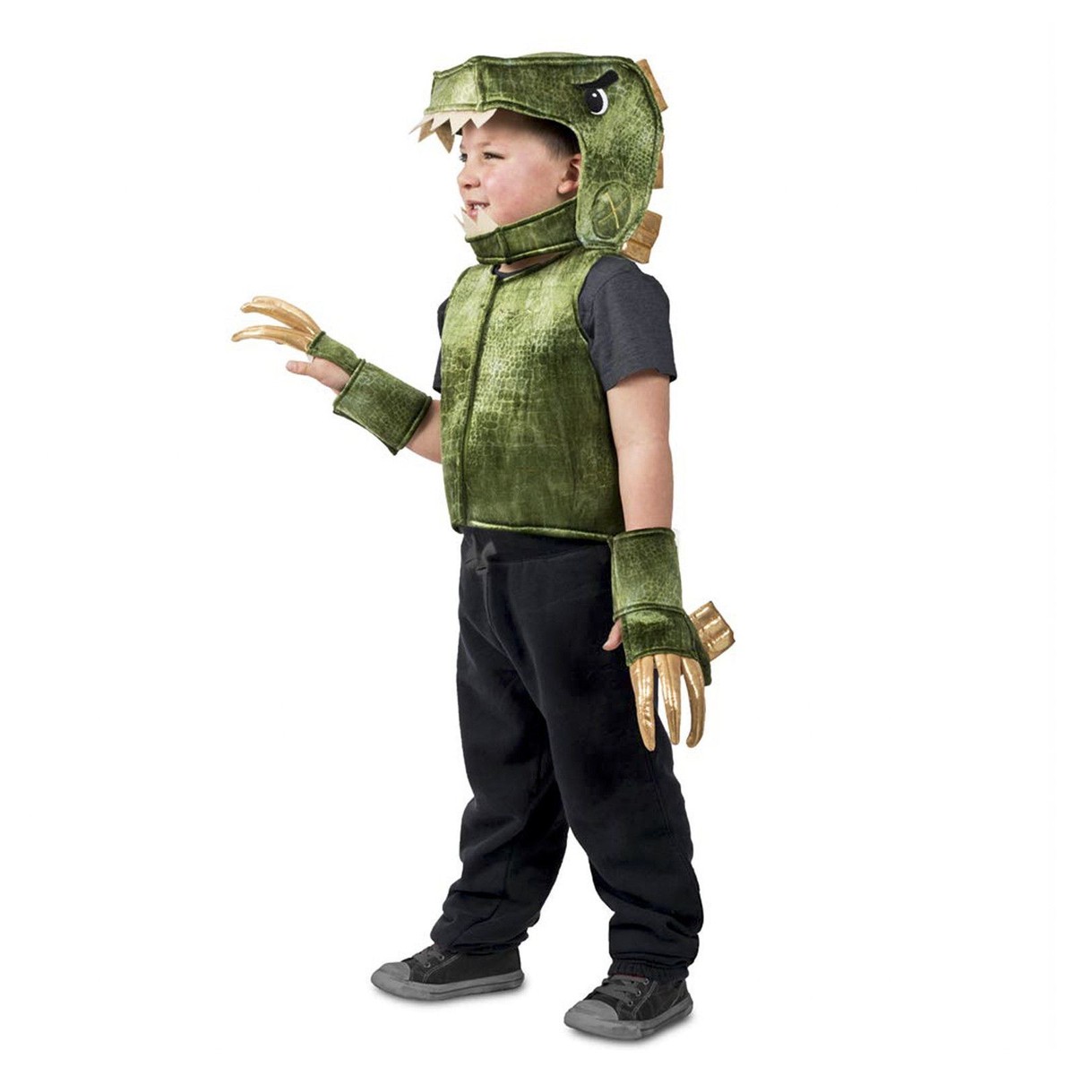 Boy's Toddler T-Rex Dinosaur Halloween Costume Green Tunic Gloves