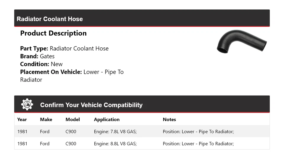 Manguera de refrigerante de radiador inferior para Ford C900 1981 - tubo a puertas de radiador Foto 2 de 4
