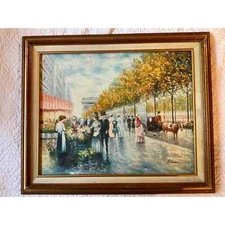 Impressionist Paris market PAINTING landscape vintage hand painted original art 