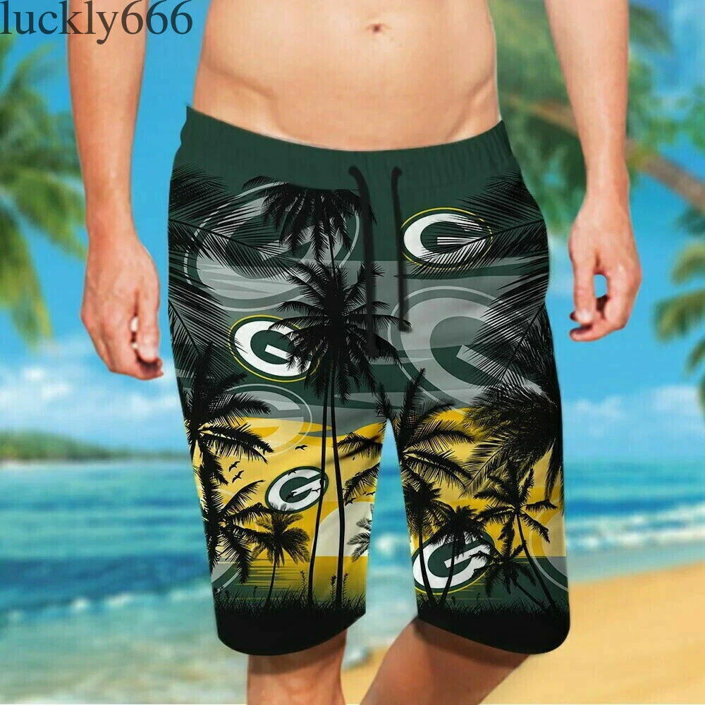 Green Bay Packers Men Beach Shorts Summer Casual Swim Trunks Sports Board  Shorts