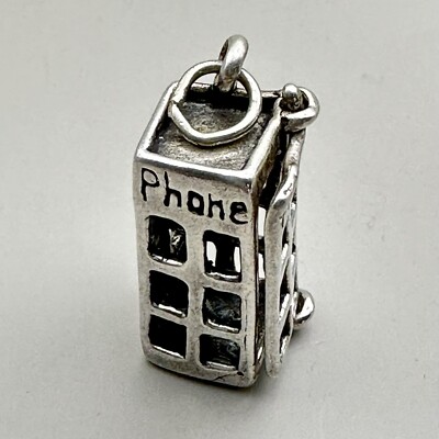 Bewegliche Telefonzelle Anhänger öffentliches Telefon Sonne West Sterlingsilber Charm 3D