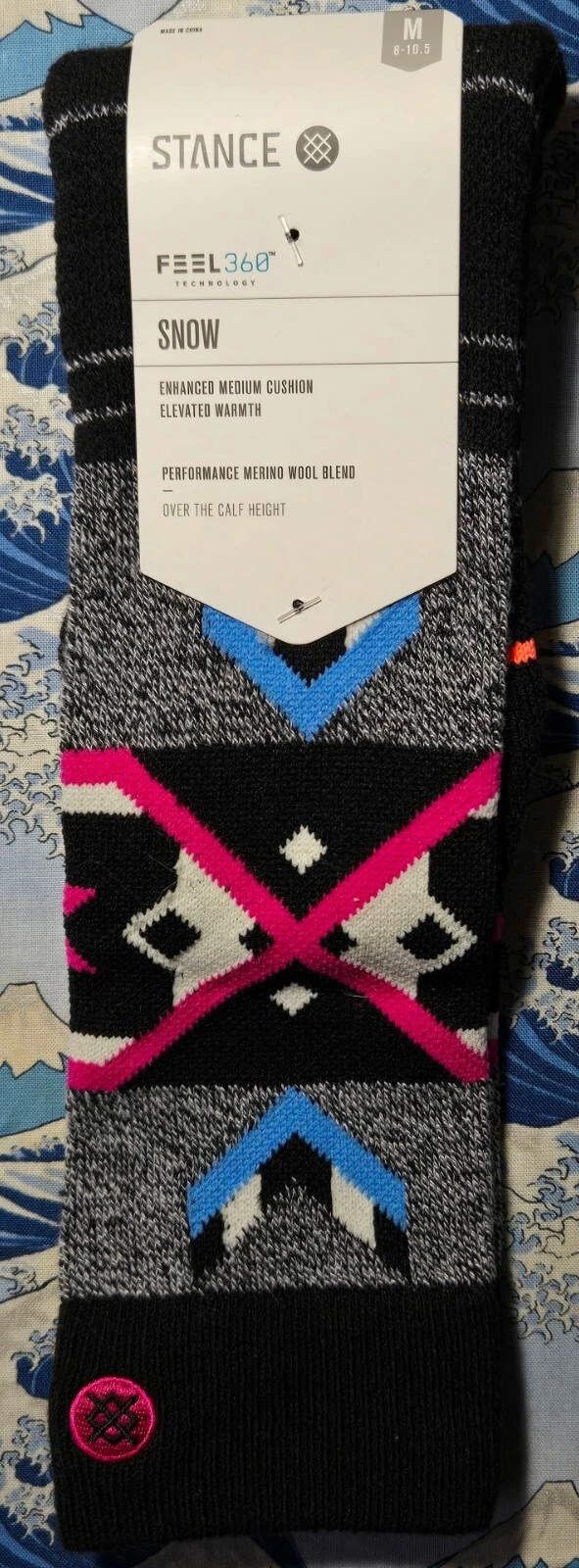 Stance Womens Boys Snow OverCalf Wool Socks Nordic Maze Grey Medium 6-8.5 38-42