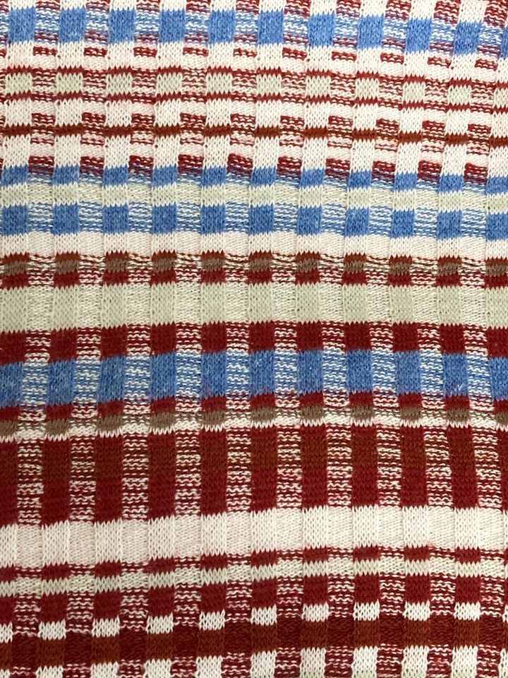 Red White Blue Plaid Sweater Knit Sewing Fabric w/Fringe 2 yds 60" Made in USA - Image 2 of 3