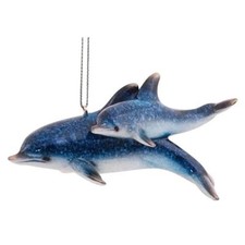 Ocean Blue Dolphin Pair Polystone Hanging Christmas Treee Ornament - 880-01