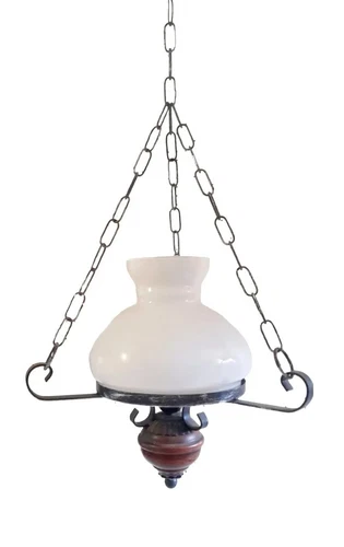 Lampadario lanterna Ferro Battuto Legno e vetro rustico vintage antico 1 Luce - Foto 1 di 3