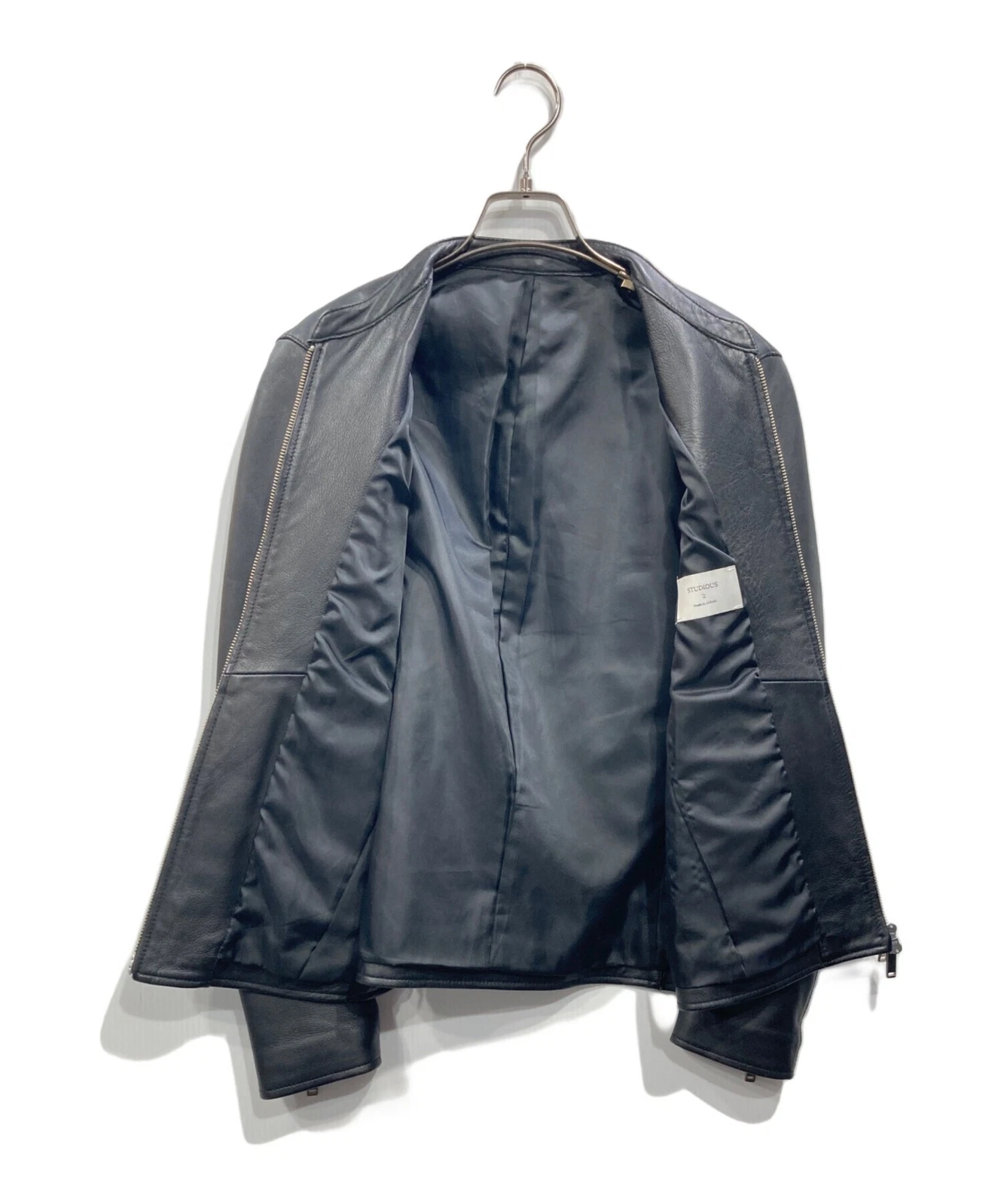 STUDIOUS Single Leather Riders Jacket Made in Japan Men's Size 2 Black image 3