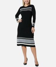 G by Giuliana Striped Ribbed Knit A-Line Sweater Dress Black Stripe XXS