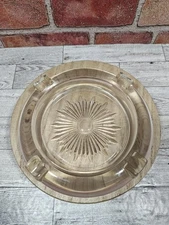 Vintage Heavy Clear Crystal Glass Cut Starburst 6.5" Cigarette Ashtray No Chips