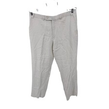 Calvin Klein Mens Linen Blend Casual Dress Pants Medium Khaki Tan Flat Front