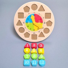 John Lewis | Teaching-The-Time Wooden Clock | Number & shape sorter | Full set