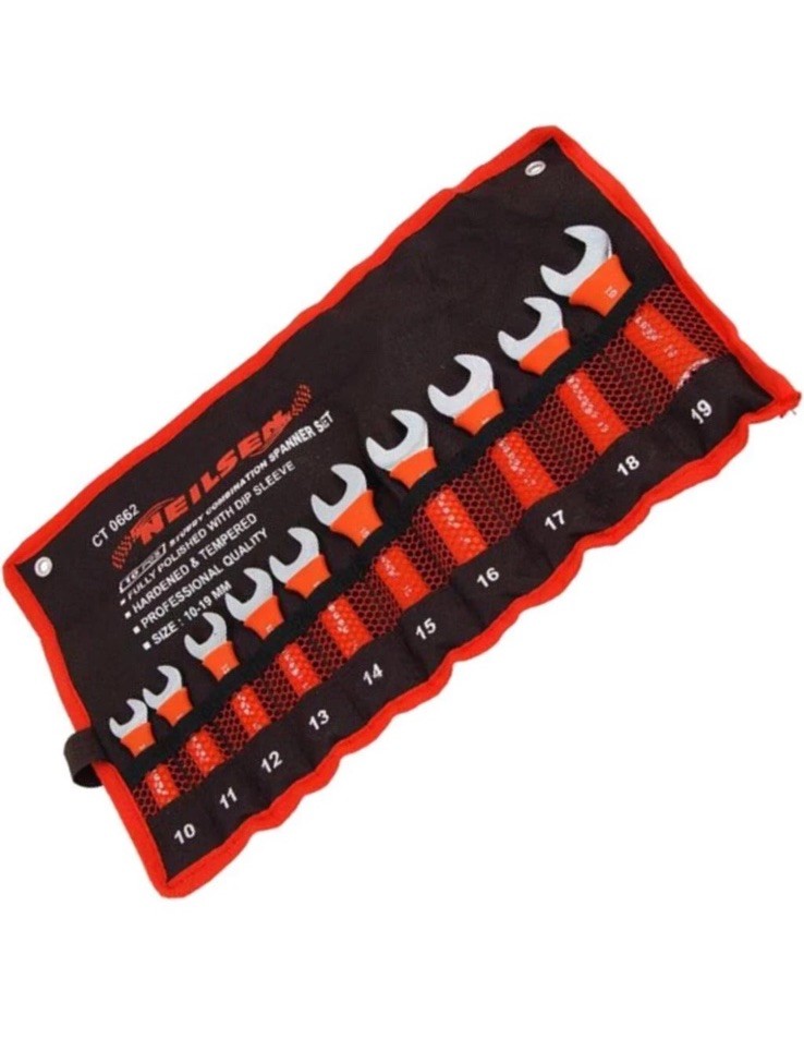 10pc Stubby Soft Grip Metric Combination Spanner Wrench Set 10mm - 19mm