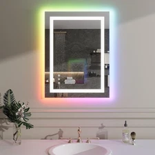 32x24 RGB LED Bathroom Mirror, Smart Home Anti Fog LED Mirror, Dimmable Front...