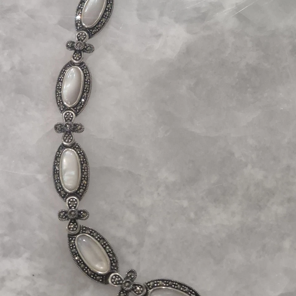 COLLAR DE PLATA ESTERLINA MARCASITA PIEDRA LUNAR 21 pulgadas pieza rara de patrimonio Foto 3 de 4