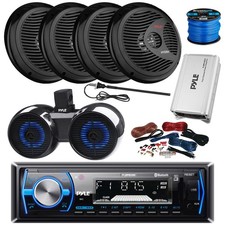 Pyle Radio, Amp w/Kit, 4x 8" 1x 6.5" Bluetooth LED Speaker, Wire, Antenna Black