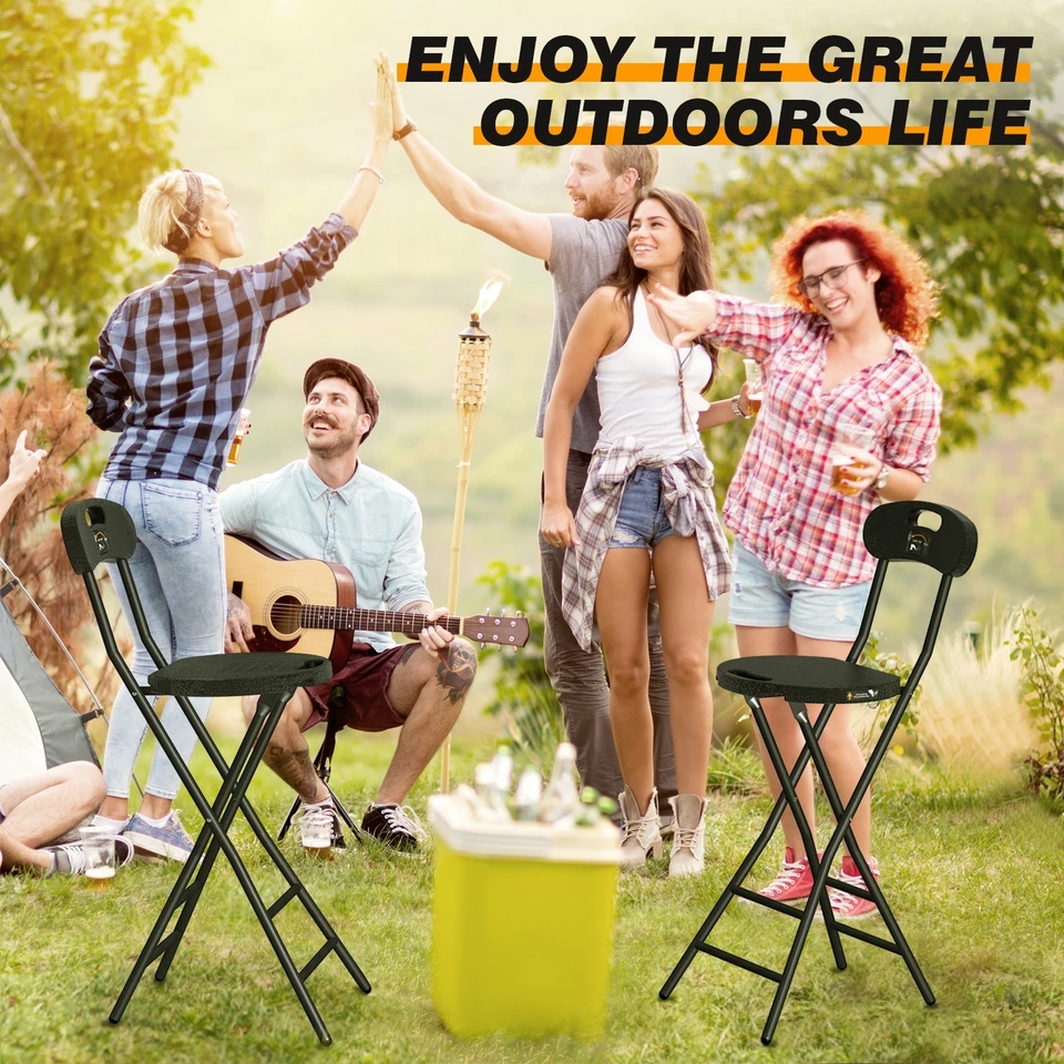 Round Collapsible Folding Bar Stool Counter Height Chairs for Camping Kitchen US - Image 4 of 4