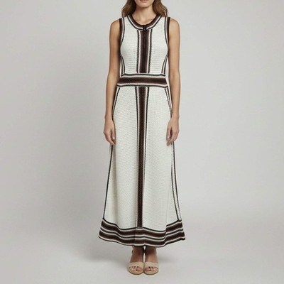 MEEM White Striped Crochet Sleeveless Midi Dress S