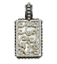 Retired Lia Sophia Mother Of Pearl Reversible Silver Scroll Slide Pendant