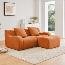 L-Shaped Teddy Fabric 2-Seat Boneless Sofa,No Assembly Required Curved Armrest,