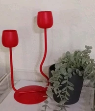 Ikea Silverparon Candlestick/Tealight Holder, Bright Red 11"Aluminum/Steel BOXED