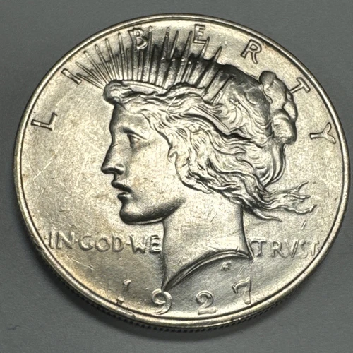 1927-D $1 Peace Silver Dollar AU Uncirculated Details-Heavy Hairlines Cleaned.