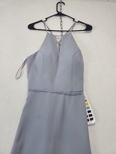 Morilee Madeline Gardner Sz 8 Slate Gray ALine Halter Keyhole Scoop Back Chiffon