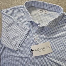 Collars and Co Dress Collar Polo Shirt Mens Small White Blue Performance Golf