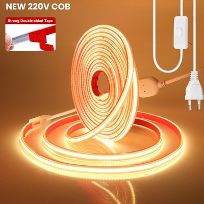 230V COB LED Streifen 288LEDs/M Wasserdicht Selbstklebend Lichtband Lichterkette