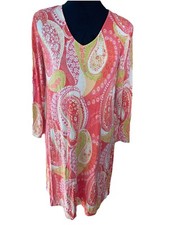 Pappagallo pink & orange paisley printed tshirt dress, 3/4 sleeves Ladies Size M