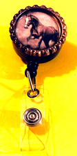 Animal Horse 7 Id badge holder retractable alligator clip