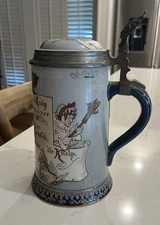 ANTIQUE VILLEROY & BOCH METTLACH  LIDDED GERMAN BEER STEIN 2090 1 L, TAVERN