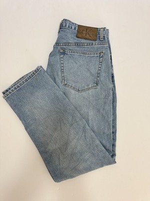 VTG Calvin Klein Jean Men 32x31.5 Sz 14 Made USA Light Wash Distressed High Rise