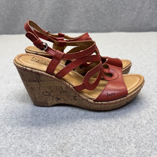 BOC Damenschuhe Größe 9 orange-rote Riemchen-Keilabsatz-Sandalen zehenfrei elegant - Bild 3 von 9