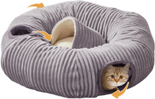 Cat Tunnel Bed Donut Combo Collapsible Plush 3 Peek Holes Washable Mat 22LB
