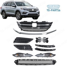 11pcs Fit 2016-2018 Honda Pilot Front Upperlower Grille Chrome Molding Fog Lamp 11pcs Fit 2016-2018 Honda Pilot Front Upperlower Grille Chrome Molding Fog Lamp