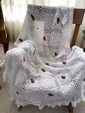 Handmade Afghan Blanket Throw Crochet white 70  x54  