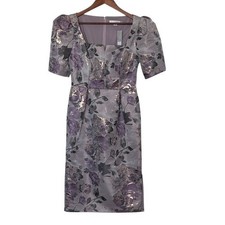 Kay Unger Metallic Floral Sheath Dress Purple Gold Size 6 NWT