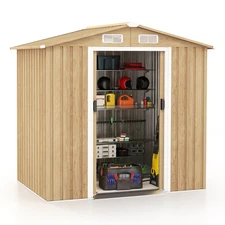Costway 6 x 4 FT Storage Shed Galvanized Steel Shed with Lockable Sliding Doors