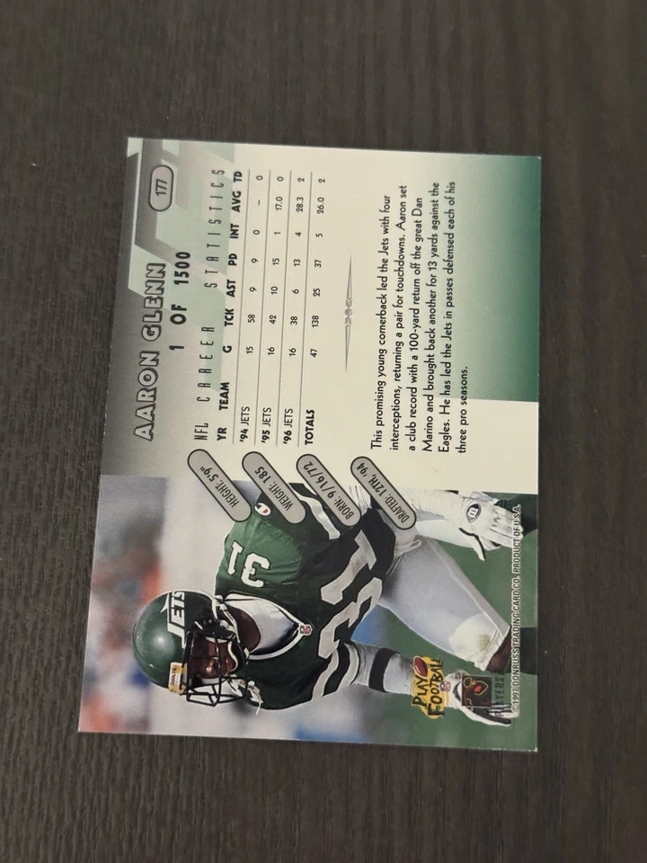 1997 Donruss Silver Press Proof /1500 #177 AARON GLENN New York Jets Card - Image 2 of 3